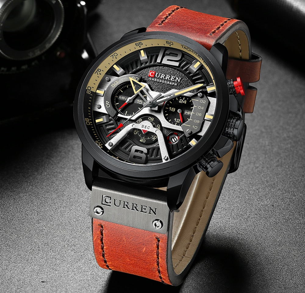 Military Leather Chronograph Wristwatch - SLSOK