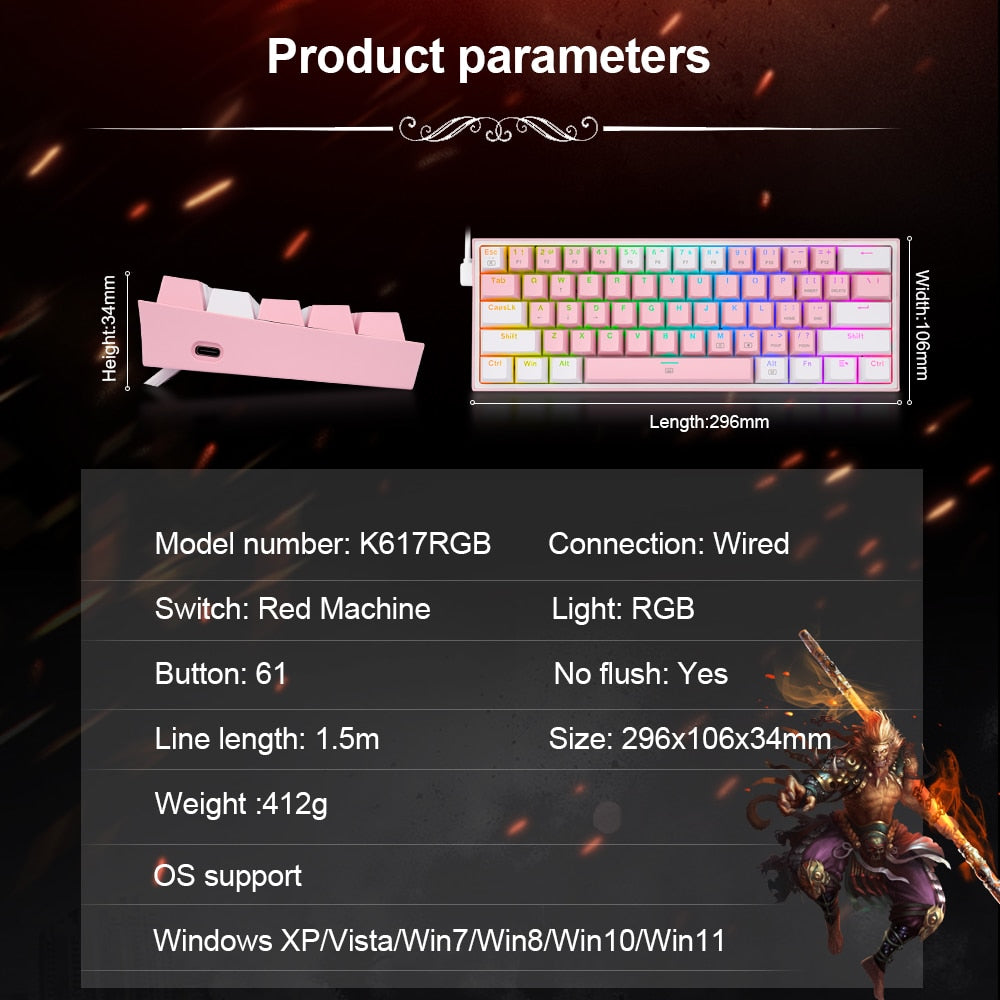 Mini Mechanical Gaming Wired Keyboard - SLSOK