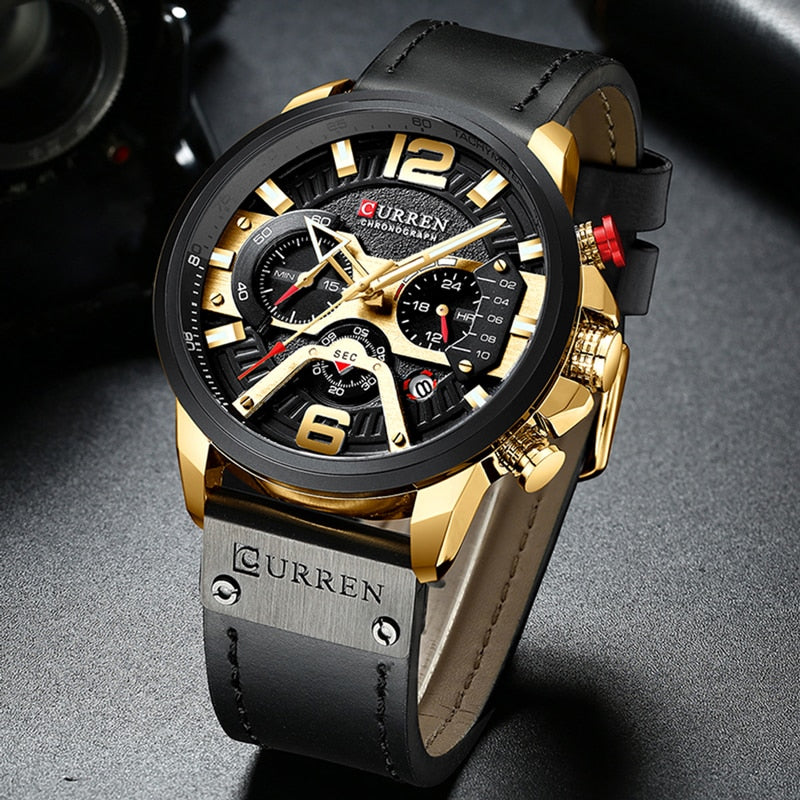 Military Leather Chronograph Wristwatch - SLSOK