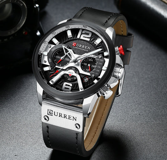 Military Leather Chronograph Wristwatch - SLSOK